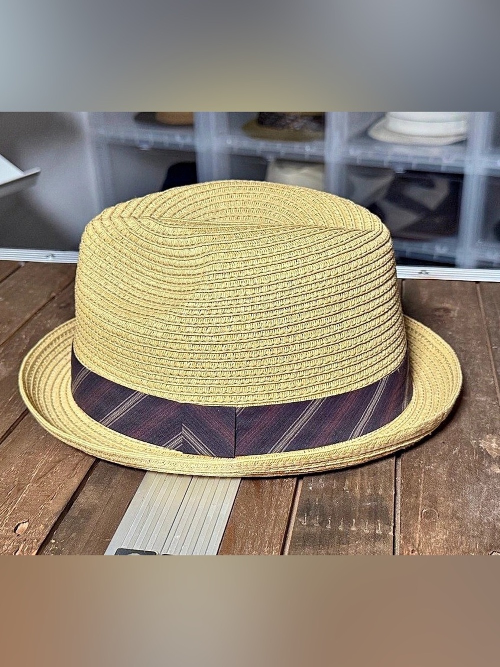 Broner Paper Fedora Natural Brown Striped Band L/XL 58cm